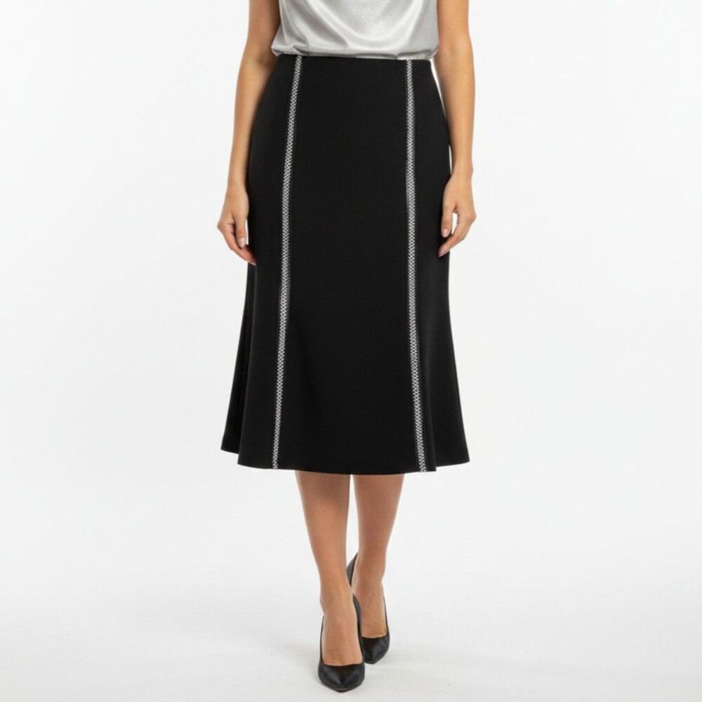 Joseph Ribkoff Black Rhinestone Trim Midi Skirt NEW 12